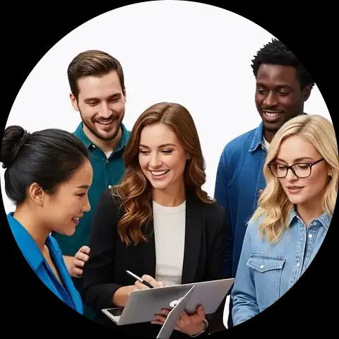 Group of people are looking at laptop