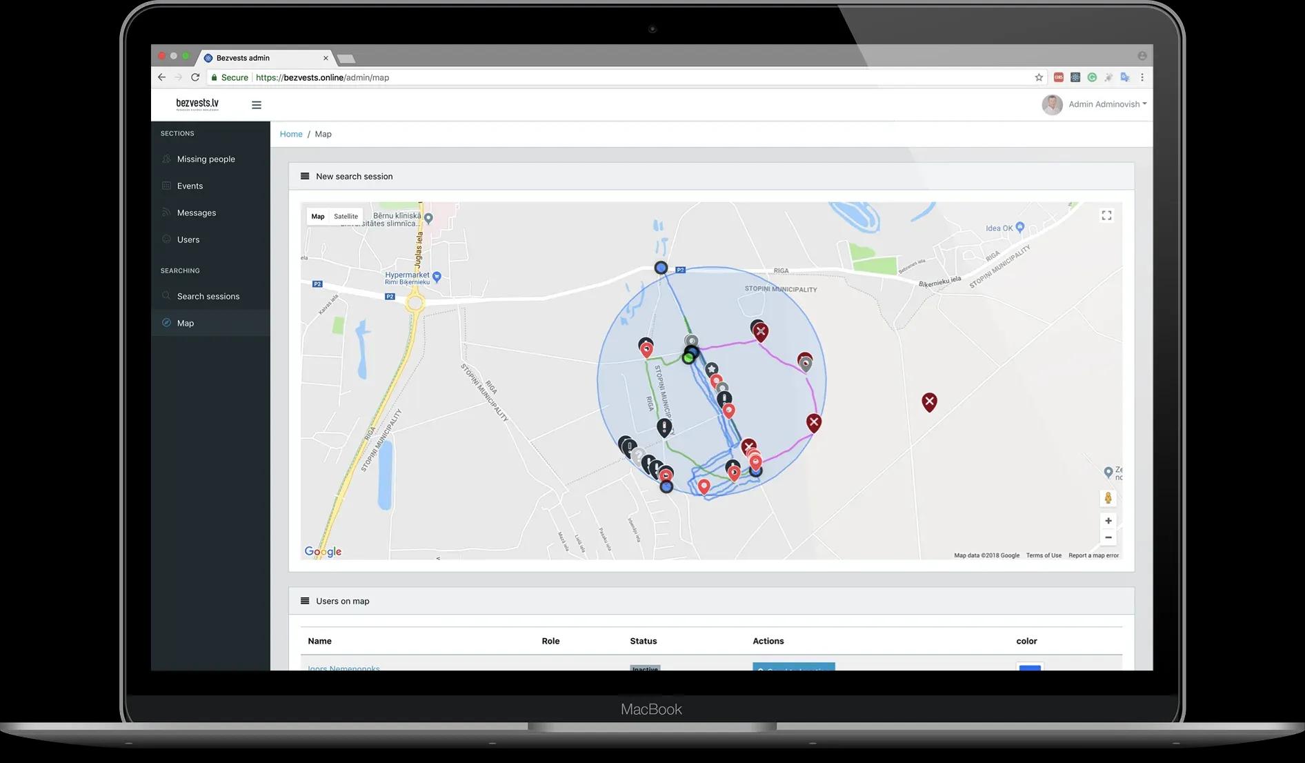 interface showing of event security with ToTheRescue platform