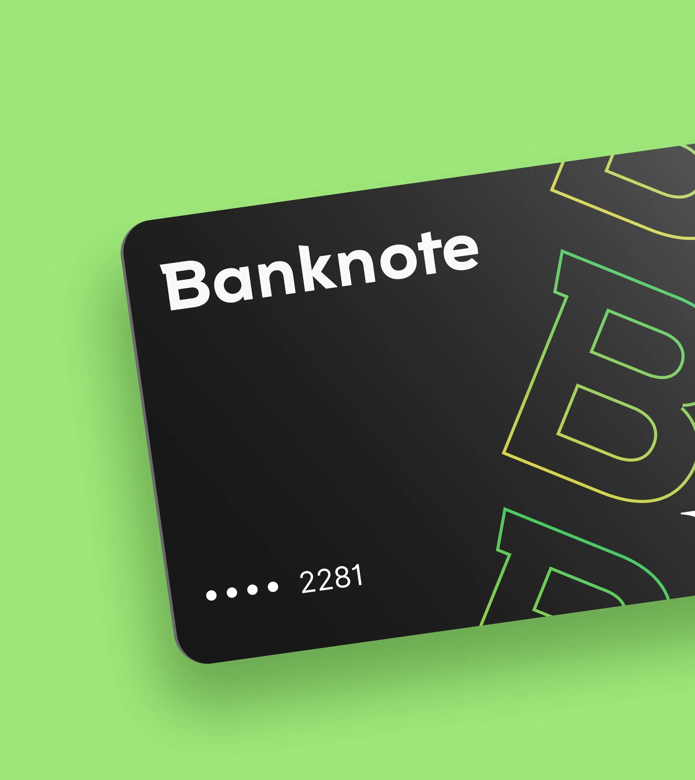 Payment card from Banknote featuring a sleek design and the company logo