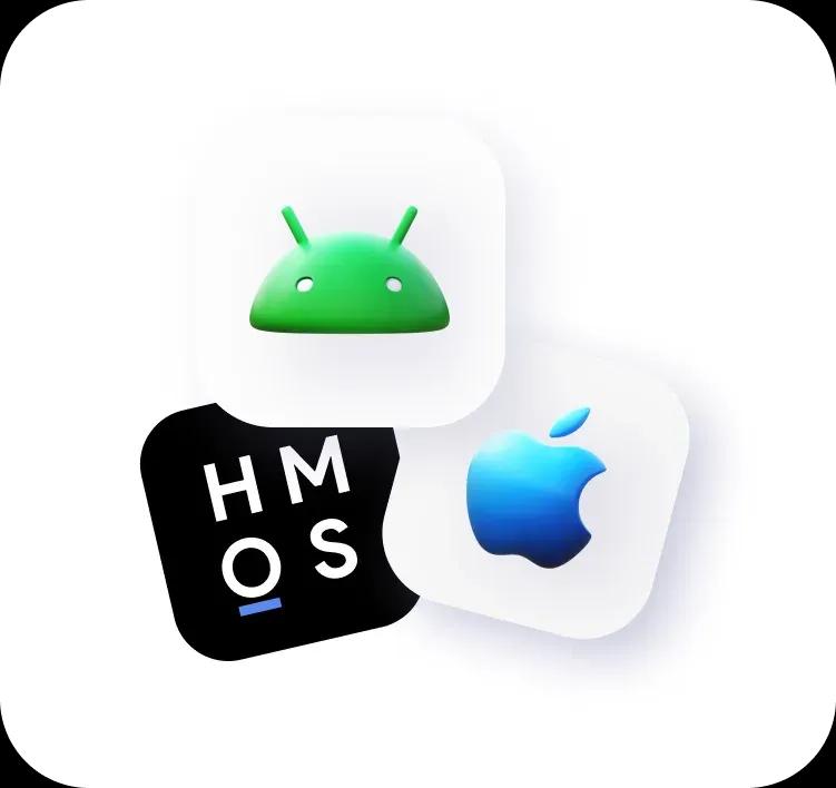 iOS, Android and Harmony OS logos