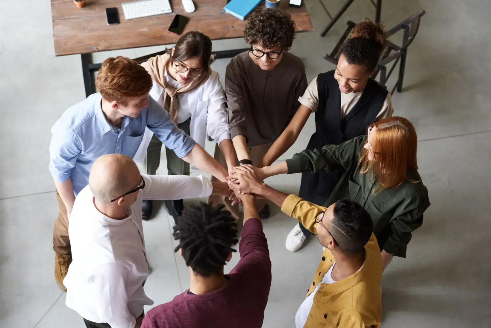 Group of people are involved in a teamwork