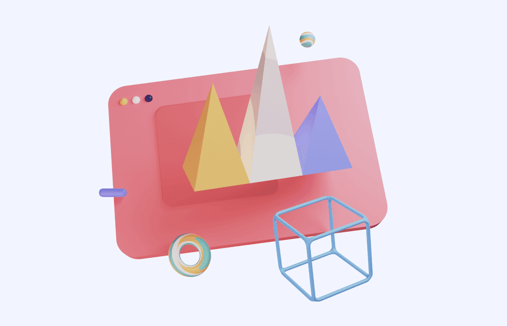 3d illustration of desktop screen and cube