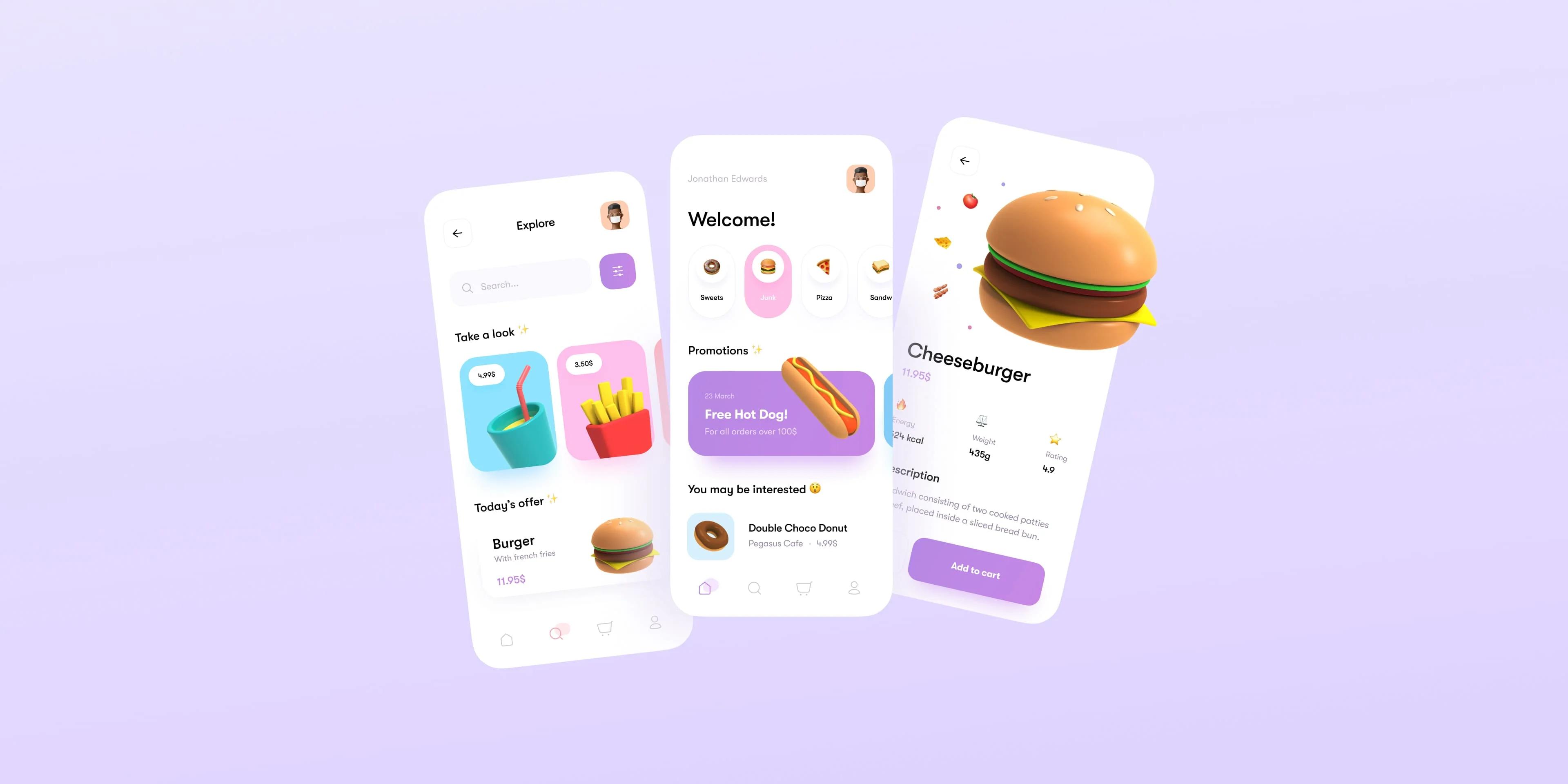 Mobile design with hamburger and fries screens