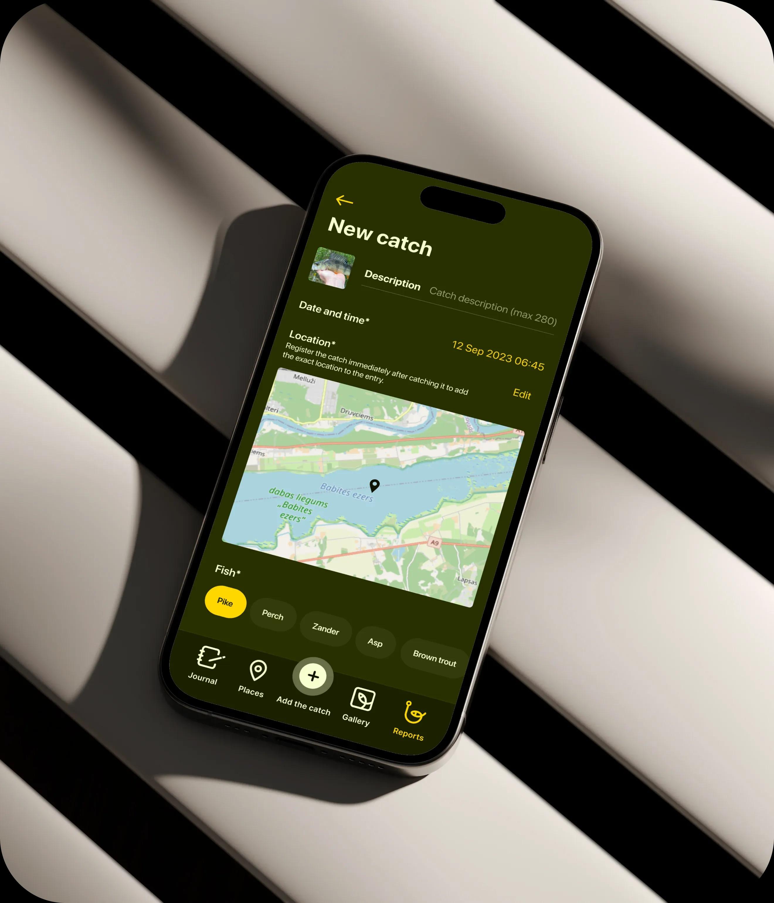 Phone with opened Fishground app