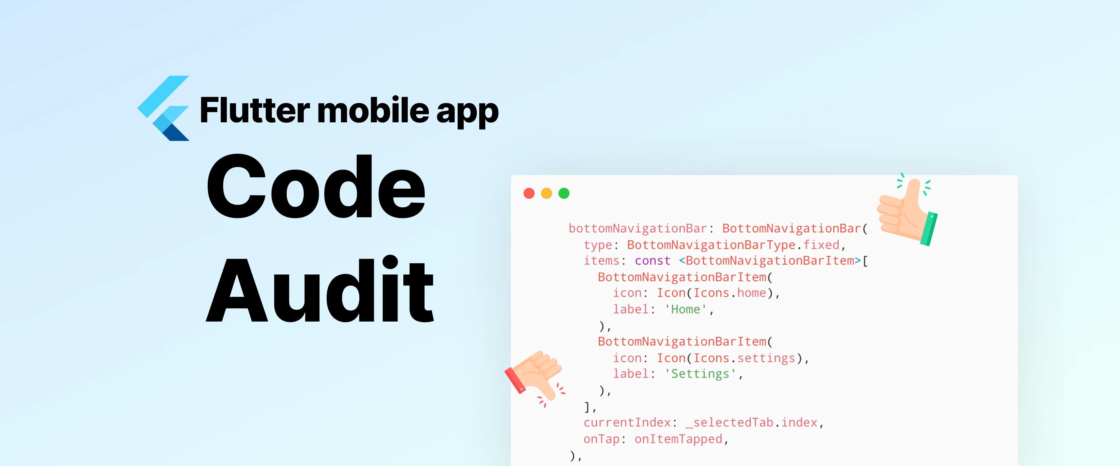 Flutter mobile app code audit displayed on computer screen