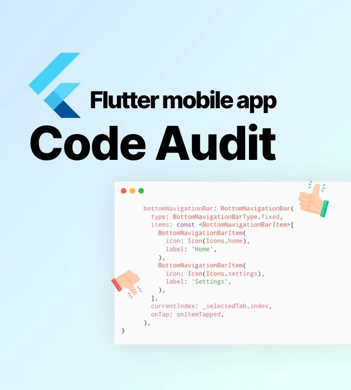 Flutter mobile app code audit displayed on computer screen